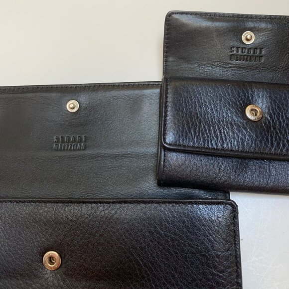 BNWOT Stuart Weitzman Silvertone Studded Black Pebble Leather Long Wallet - Picture 2 of 9